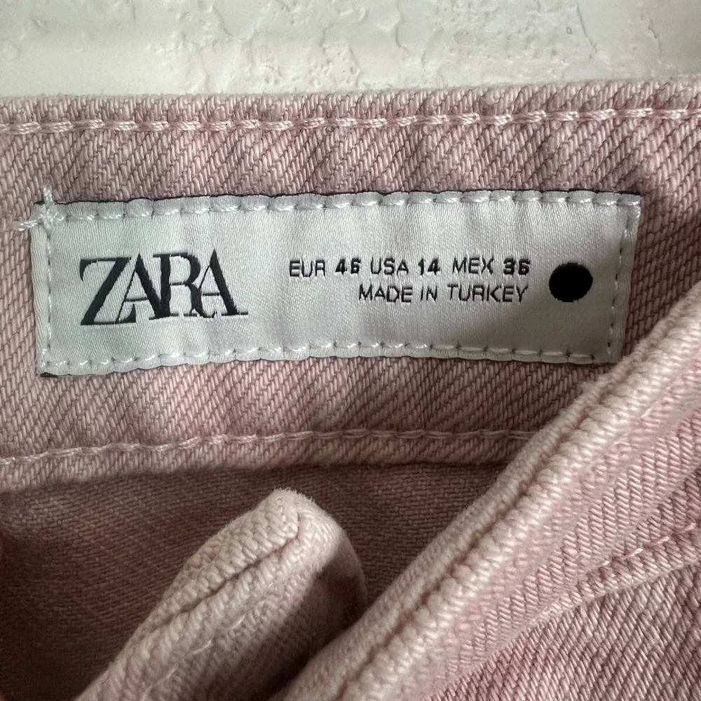 Zara The Cropped Barrel Leg Jeans In Pink Denim Baggy NWT - Picture 4 of 5